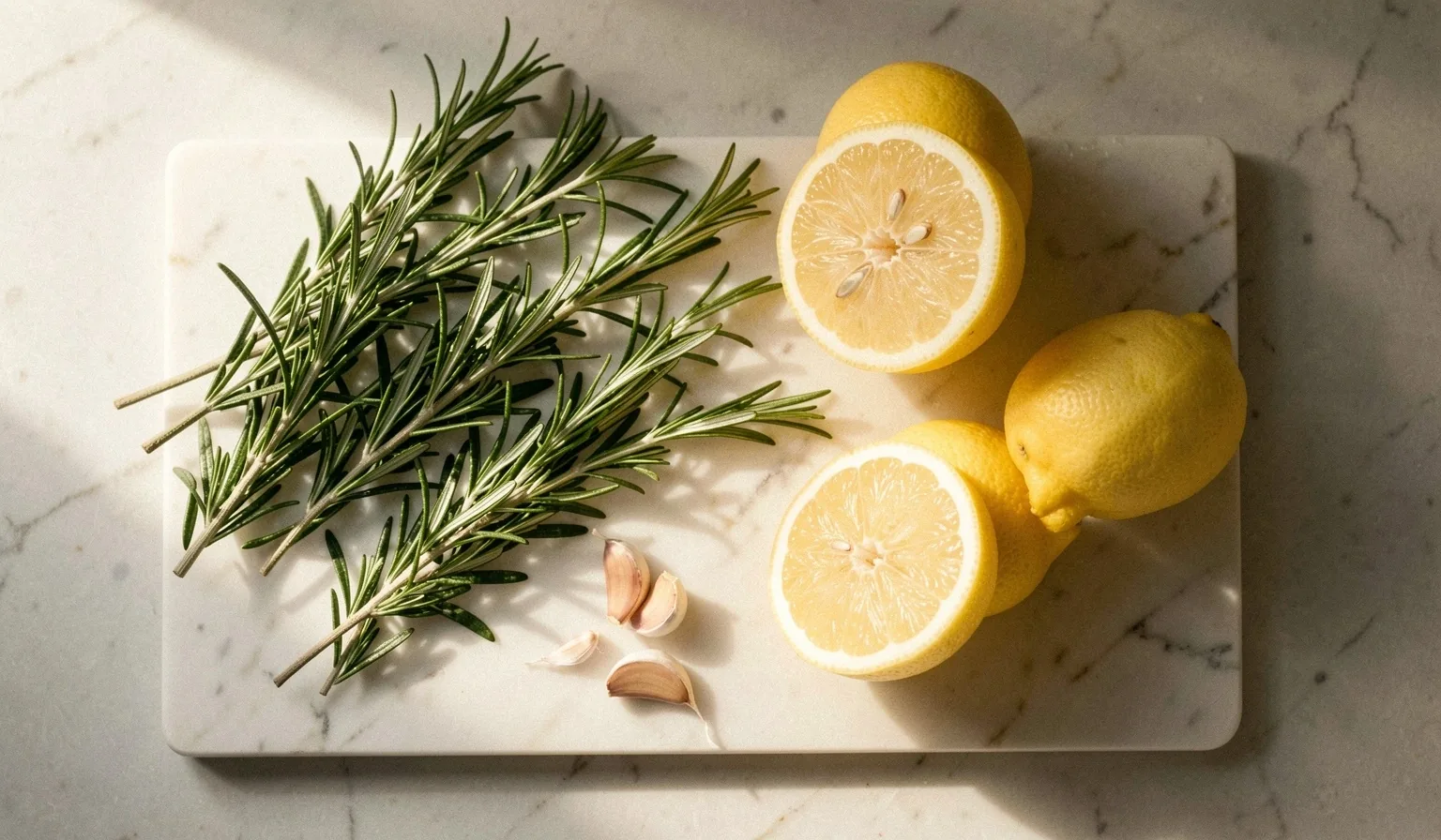 Ingredientes naturales sobre mármol